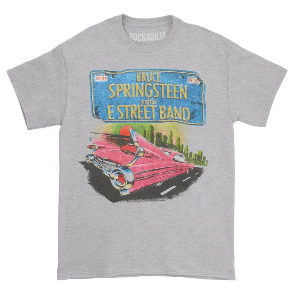 Bruce Springsteen Unisex Adult Pink Cadillac Back Print T-Shirt / Heather Grey